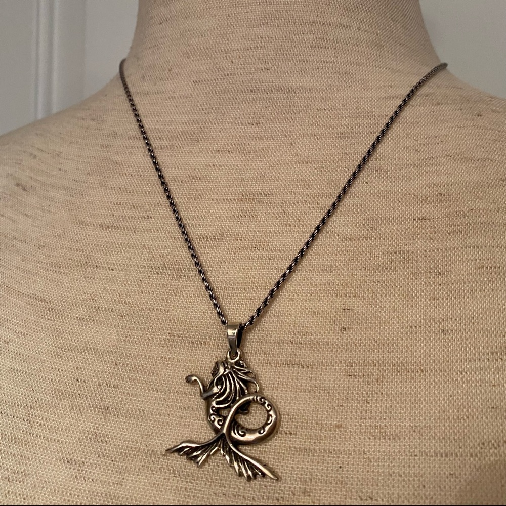 AGI NECKLACE STERLING SILVER 925 ITALY 18” ROPE CHAIN MERMAID PENDANT